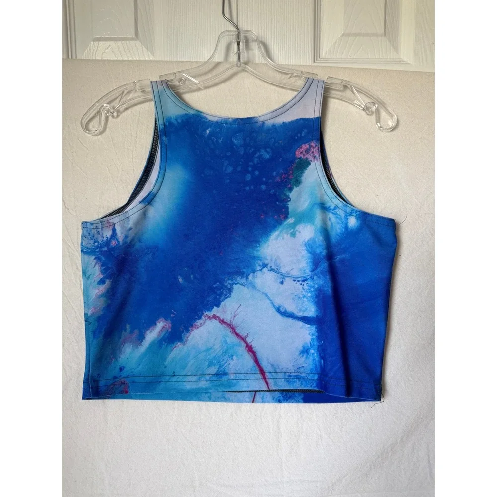 By Rachel Pierce Blue Fluid Art Activewear Set Crop Top Leggings Large